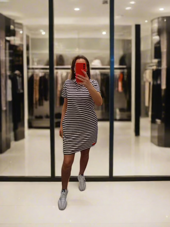 PEPPER Beige &amp; Blue Pique dress for women