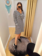 PEPPER White &amp; Blue Pique long sleeve dress for women