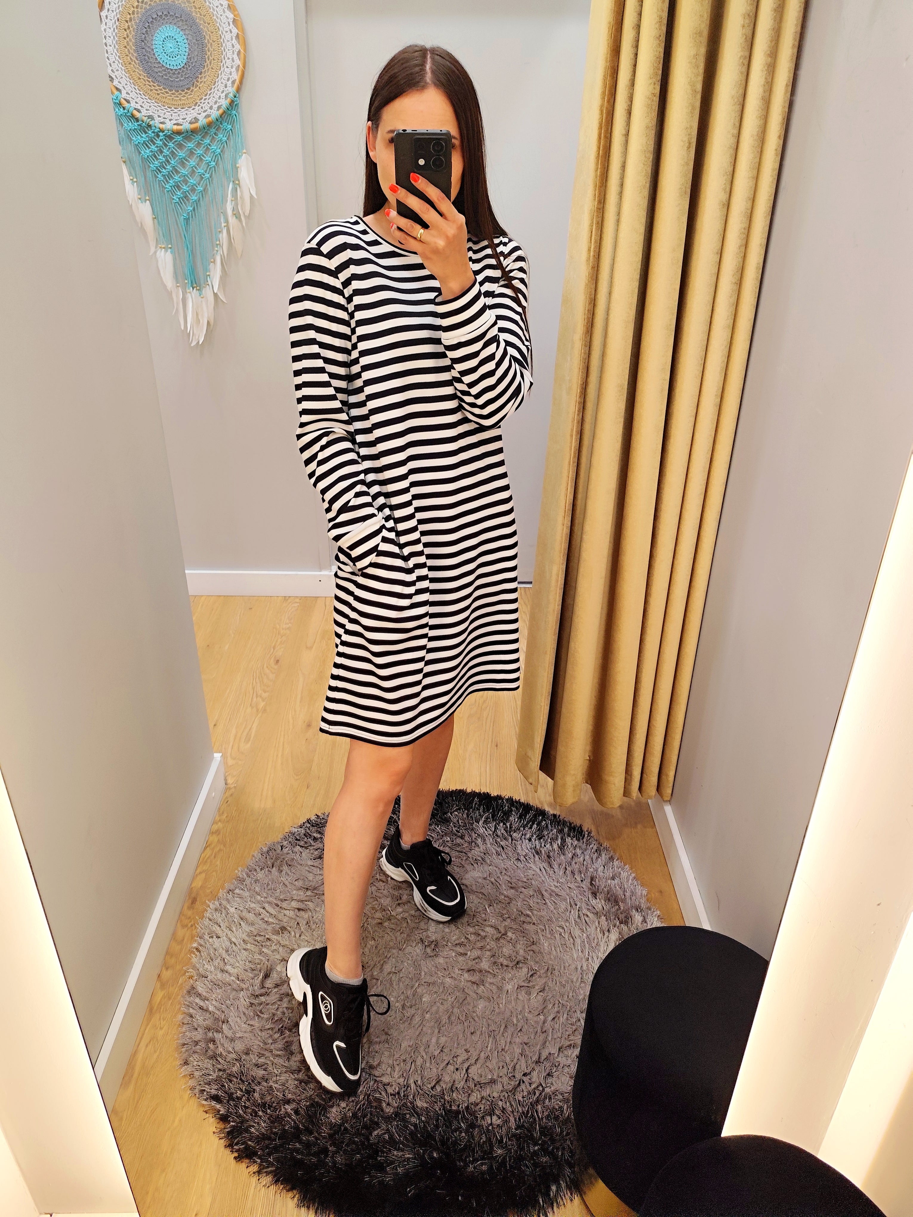 PEPPER White &amp; Blue Pique long sleeve dress for women