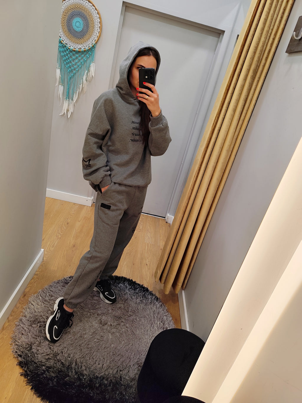 PEPPER Magic Grey sweater with fluff, hood and owl for women 