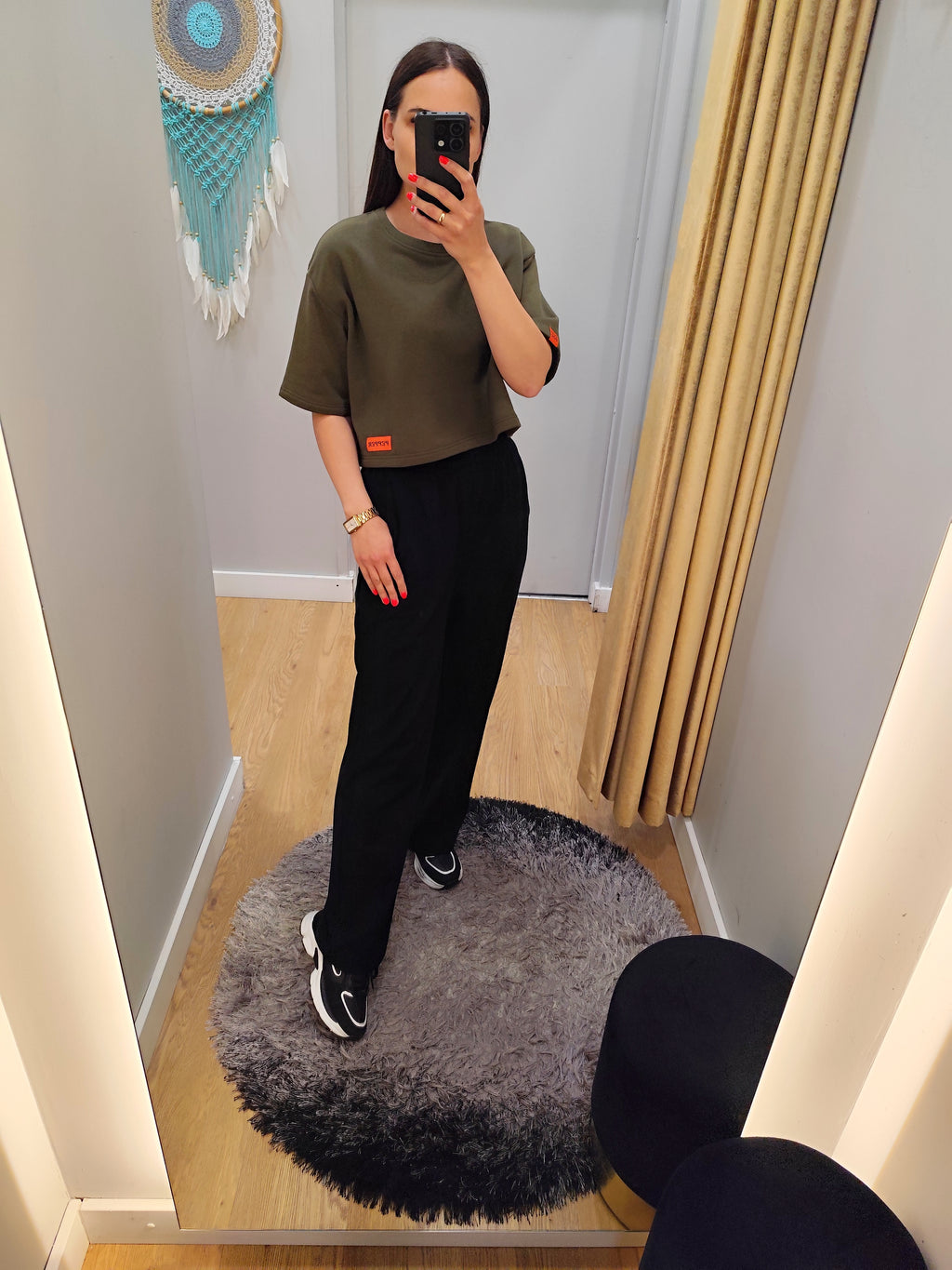 PEPPER crop top khaki marškinėliai moterims