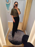 PEPPER crop top khaki marškinėliai moterims