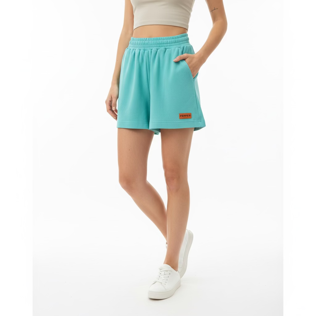 PEPPER Mint Green Pique flared shorts for women