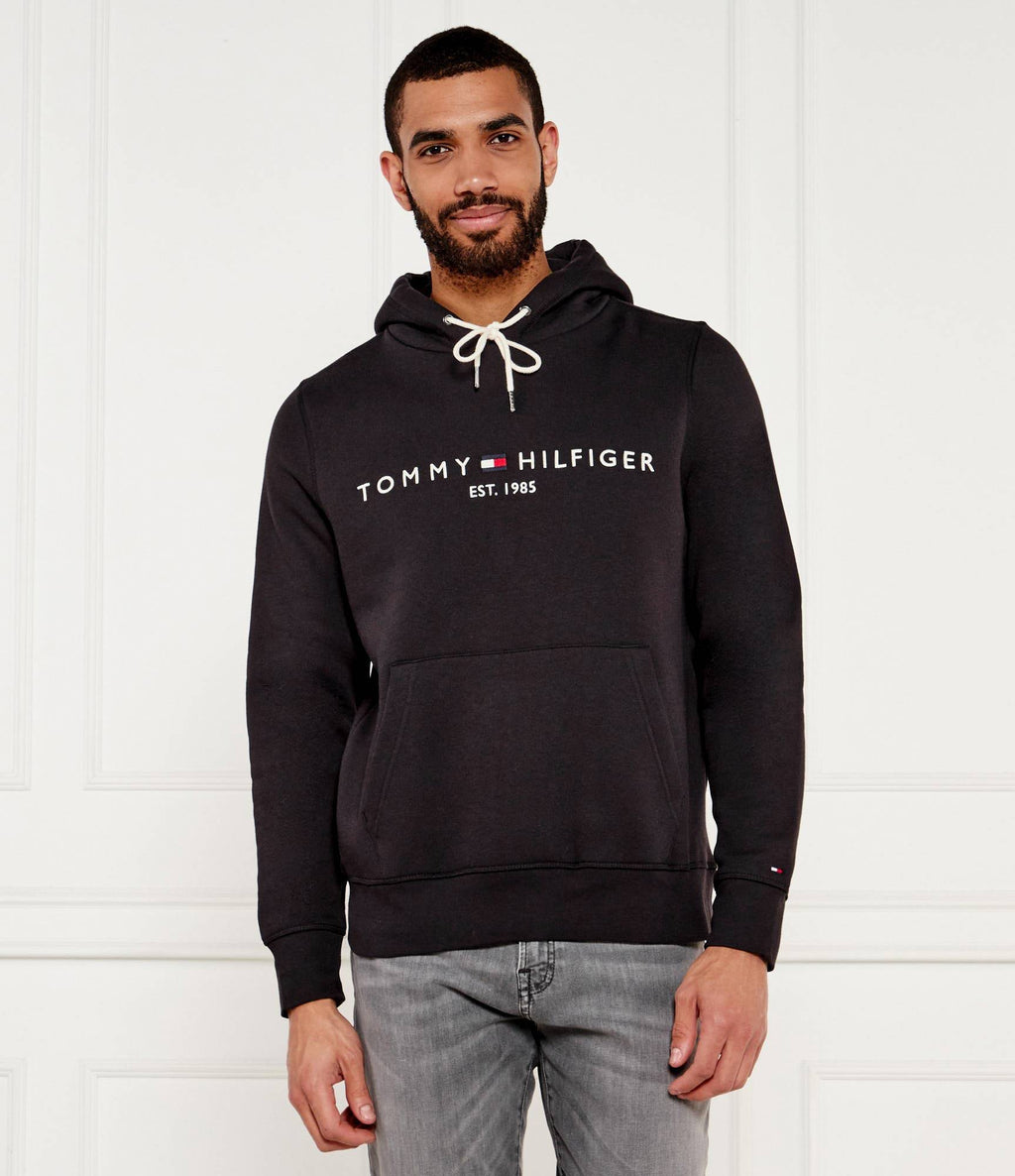 TOMMY HILFIGER juodas džemperis su pūkeliu ir goptuvu