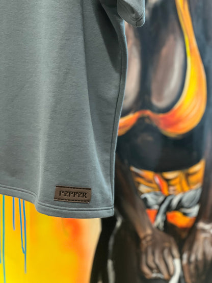 PEPPER UNISEX space grey marškinėliai su reglano rankovėmis